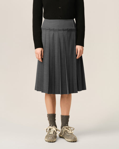 Grey midi pleated woolskirt - Woman - 9 - AMI Paris - Ami Paris