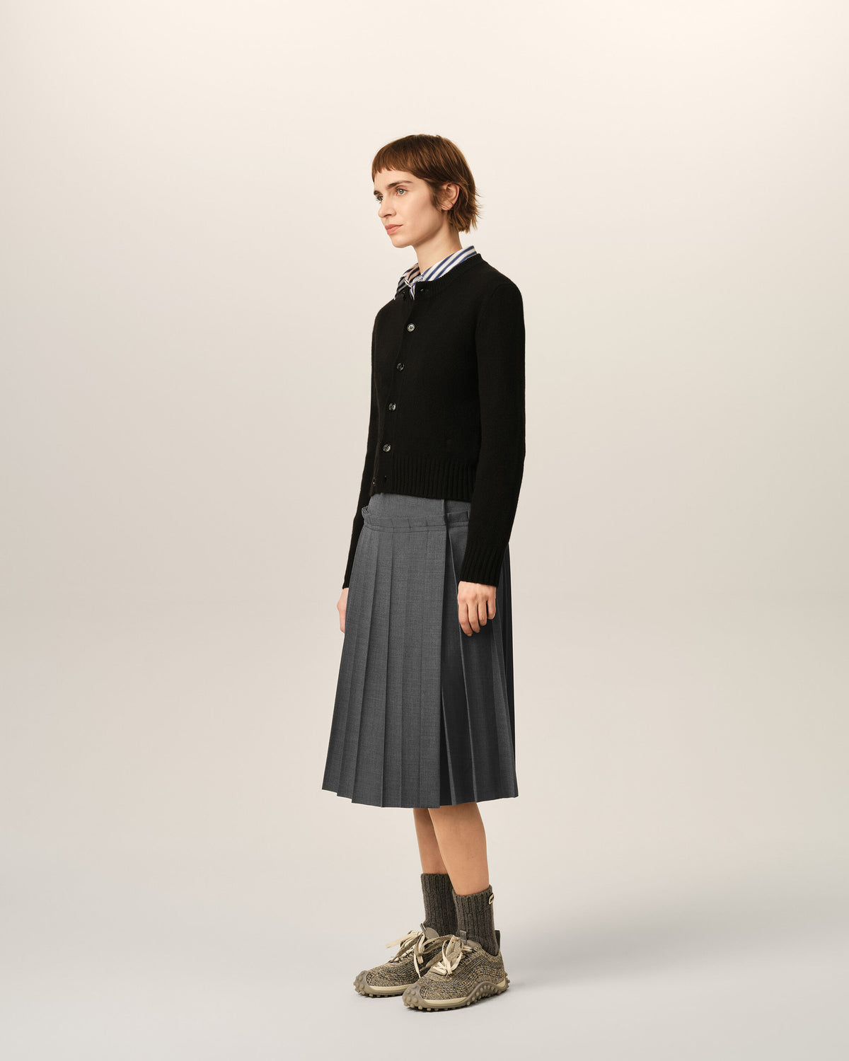 Grey midi pleated woolskirt - 12