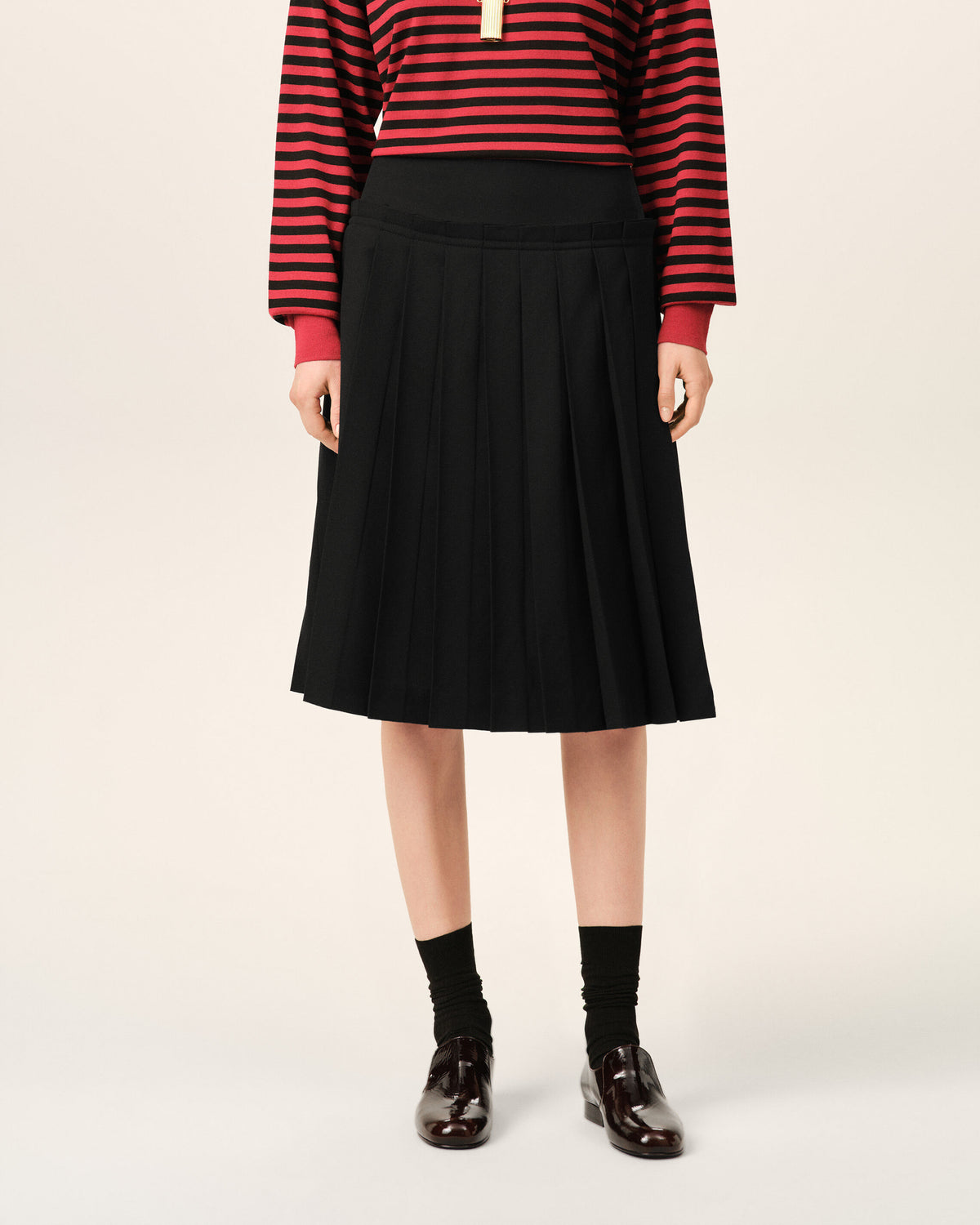 Black midi pleated woolskirt - 10