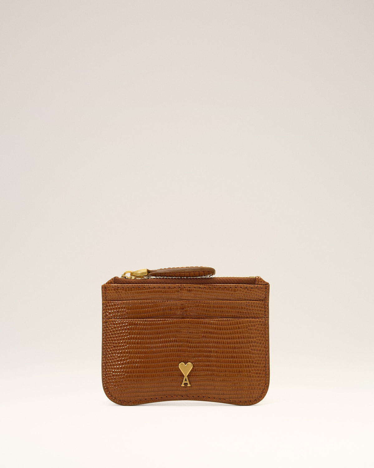 Brown lizard embossed Paris Paris zipped leather card holder - 1