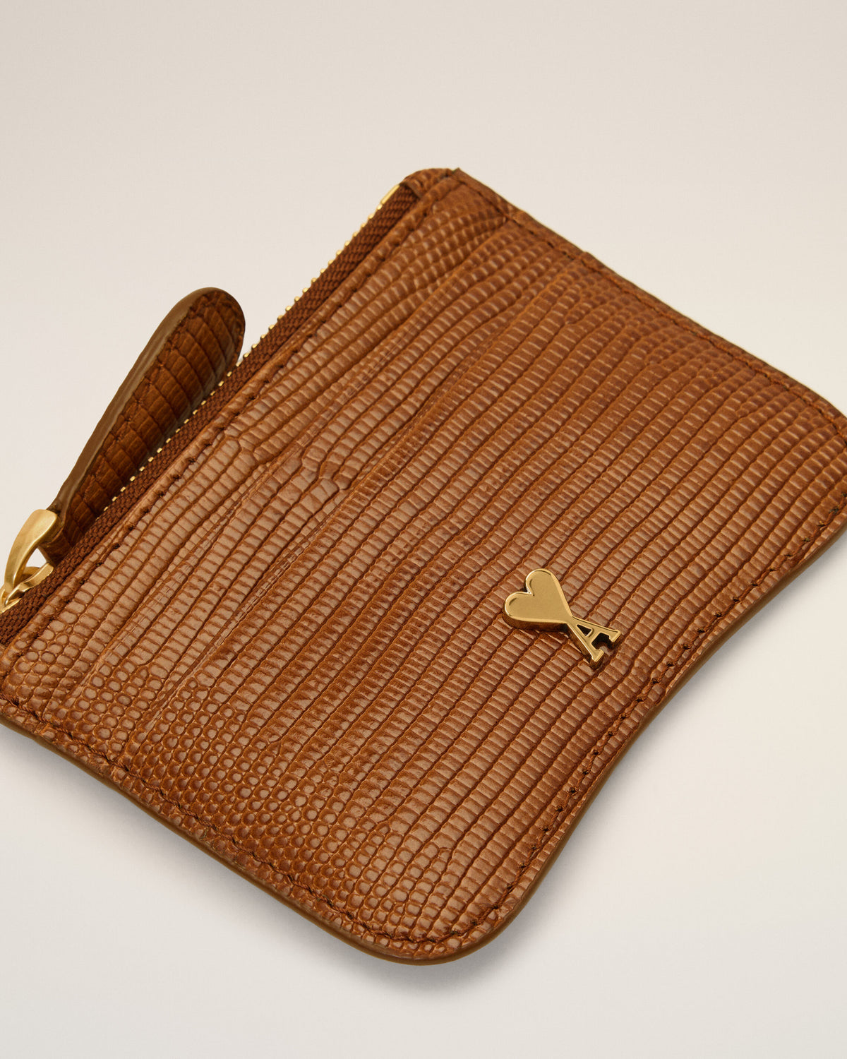 Brown lizard embossed Paris Paris zipped leather card holder - 3