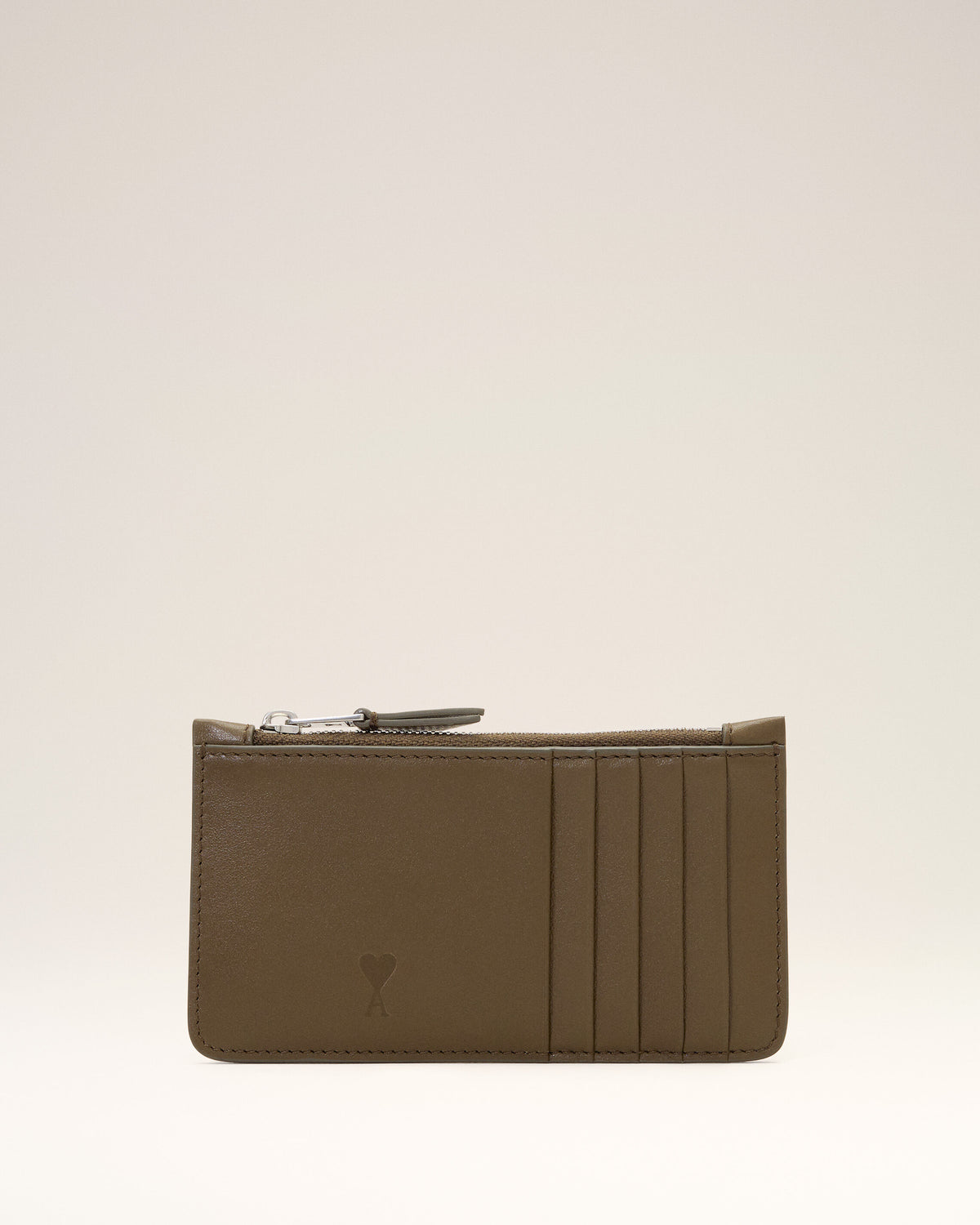 Porte-cartes zippé marron en cuir de vachette Ami de Coeur - 1
