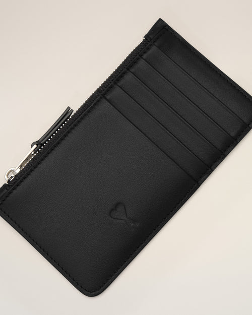 Black zipped cowhide leather card holder with Ami de Coeur - Man - 3 - AMI Paris - Ami Paris
