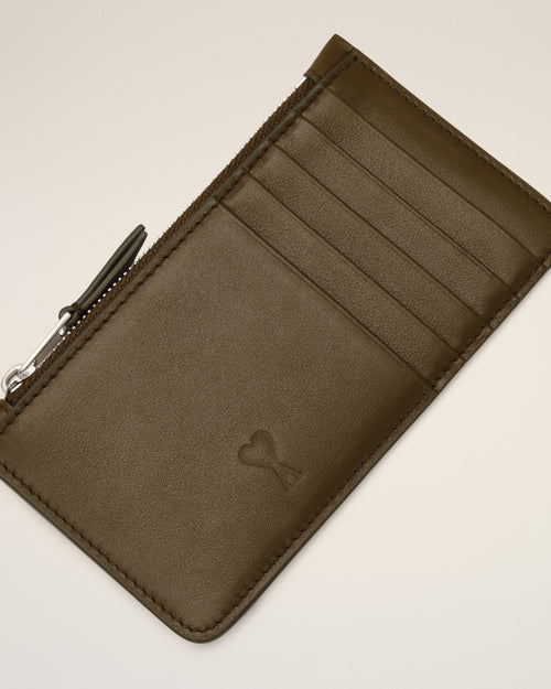 Porte-cartes zippé marron en cuir de vachette Ami de Coeur - Homme - 3 - AMI Paris - Ami Paris