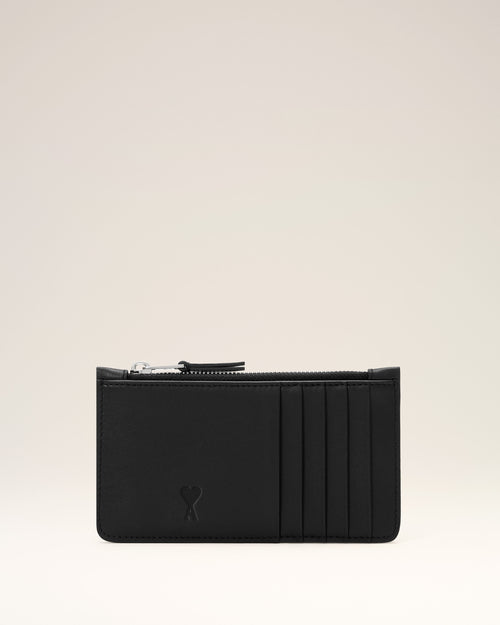 Porte-cartes zippé noir en cuir de vachette Ami de Coeur - NOIR - Ami Paris