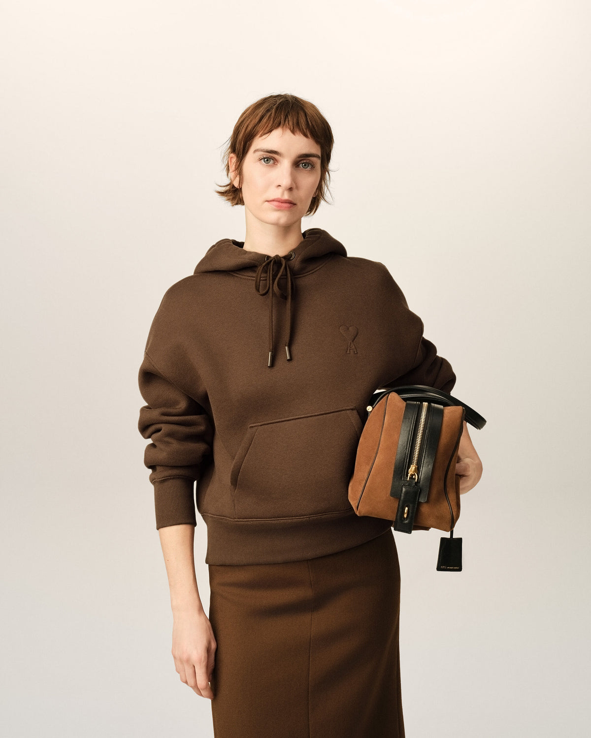 Hoodie marron en coton Ami de Coeur embossé - 8