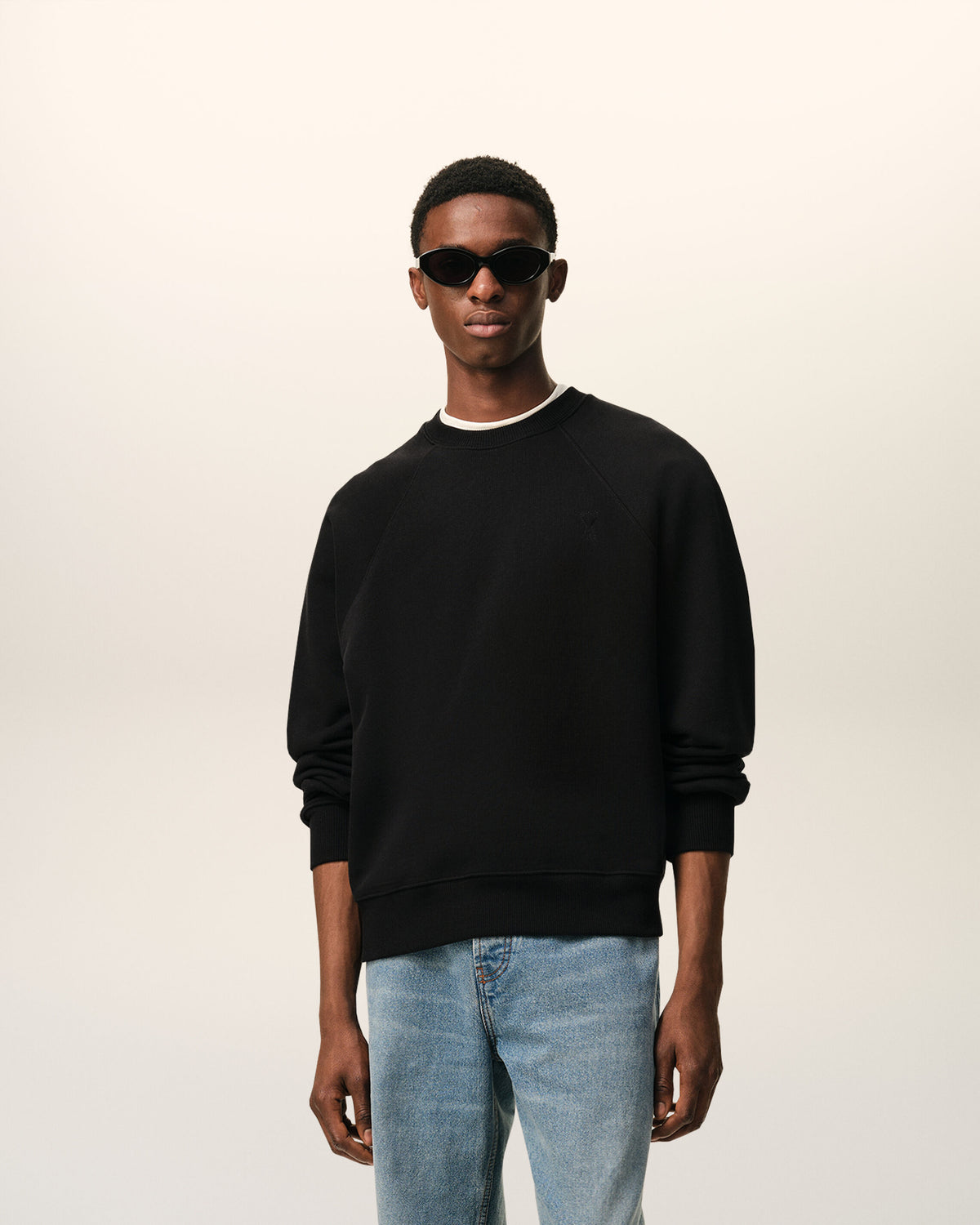 Black Cotton Sweatshirt with Embossed Ami De Coeur  - 2