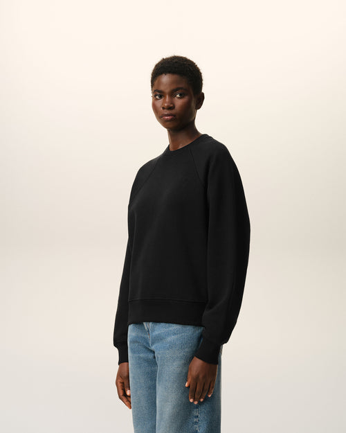 Black Cotton Sweatshirt with Embossed Ami De Coeur  - Woman - 12 - AMI Paris - Ami Paris