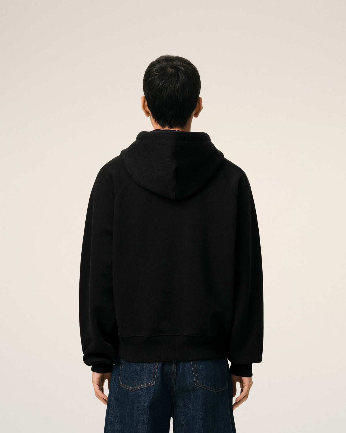 Black Zipped Cotton Hoodie with Embossed Ami De Coeur  - 5