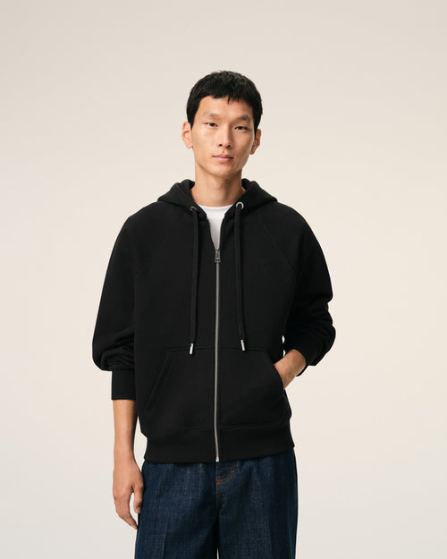 Black Zipped Cotton Hoodie with Embossed Ami De Coeur  - Man - 3 - AMI Paris - Ami Paris