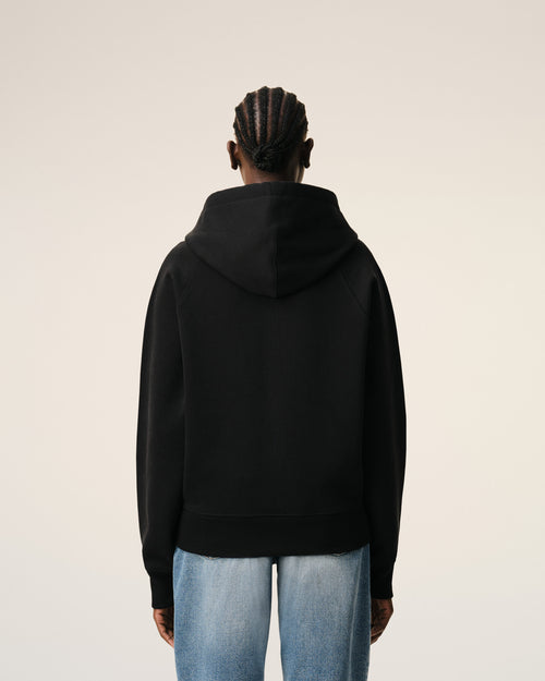 Black Zipped Cotton Hoodie with Embossed Ami De Coeur  - Woman - 11 - AMI Paris - Ami Paris