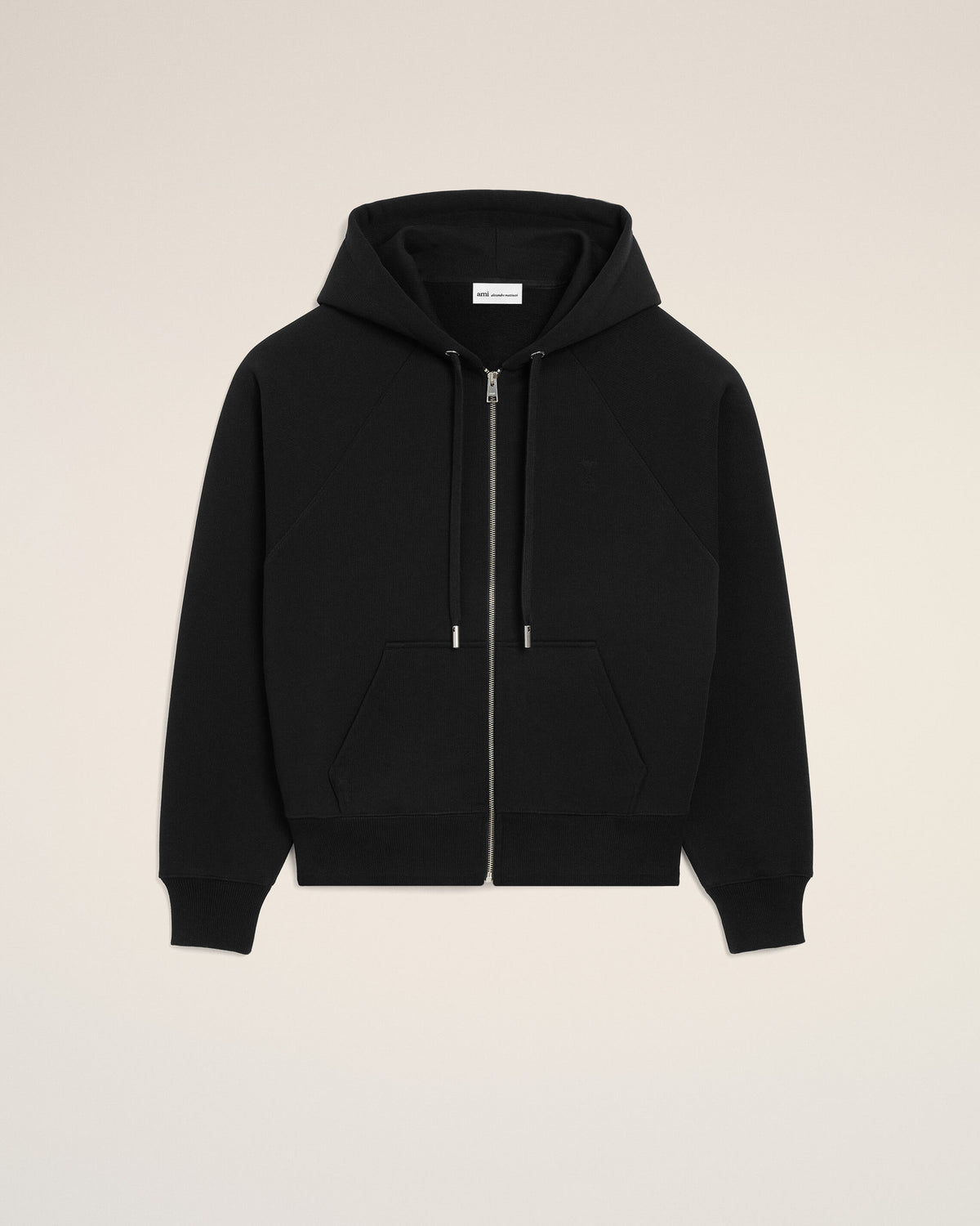 Black Zipped Cotton Hoodie with Embossed Ami De Coeur  - 7