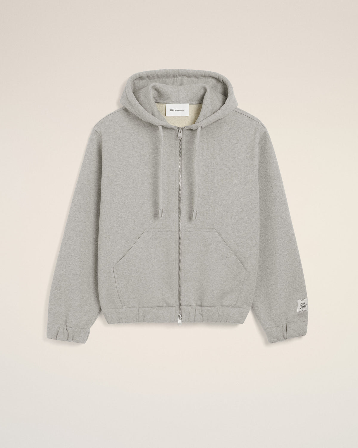 Grey zipped cotton hoodie with heritage Ami Paris label - 7