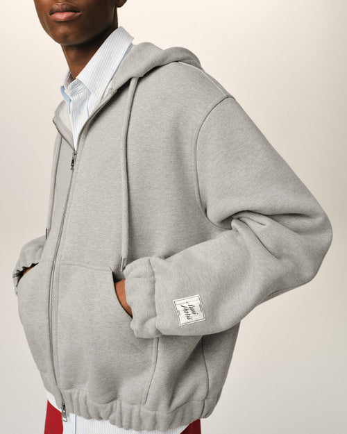 Grey zipped cotton hoodie with heritage Ami Paris label - Man - 4 - AMI Paris - Ami Paris