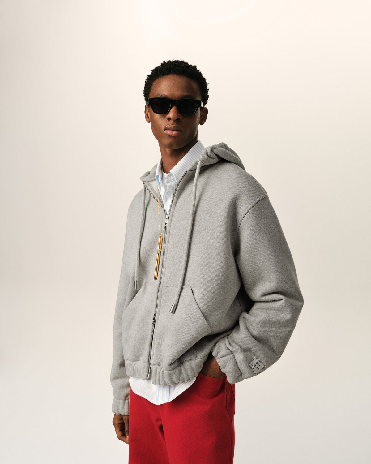 Grey zipped cotton hoodie with heritage Ami Paris label - 2