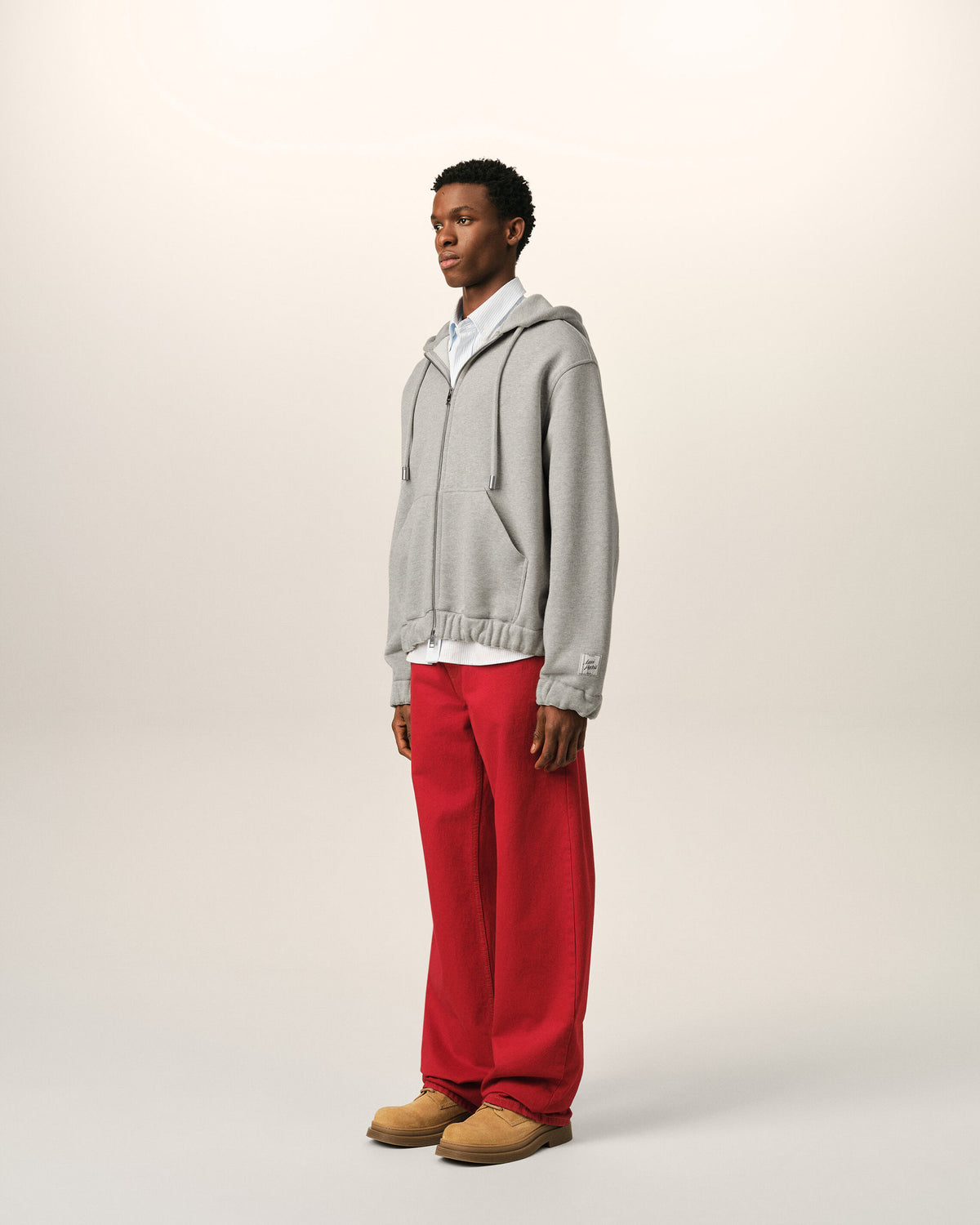Grey zipped cotton hoodie with heritage Ami Paris label - 6