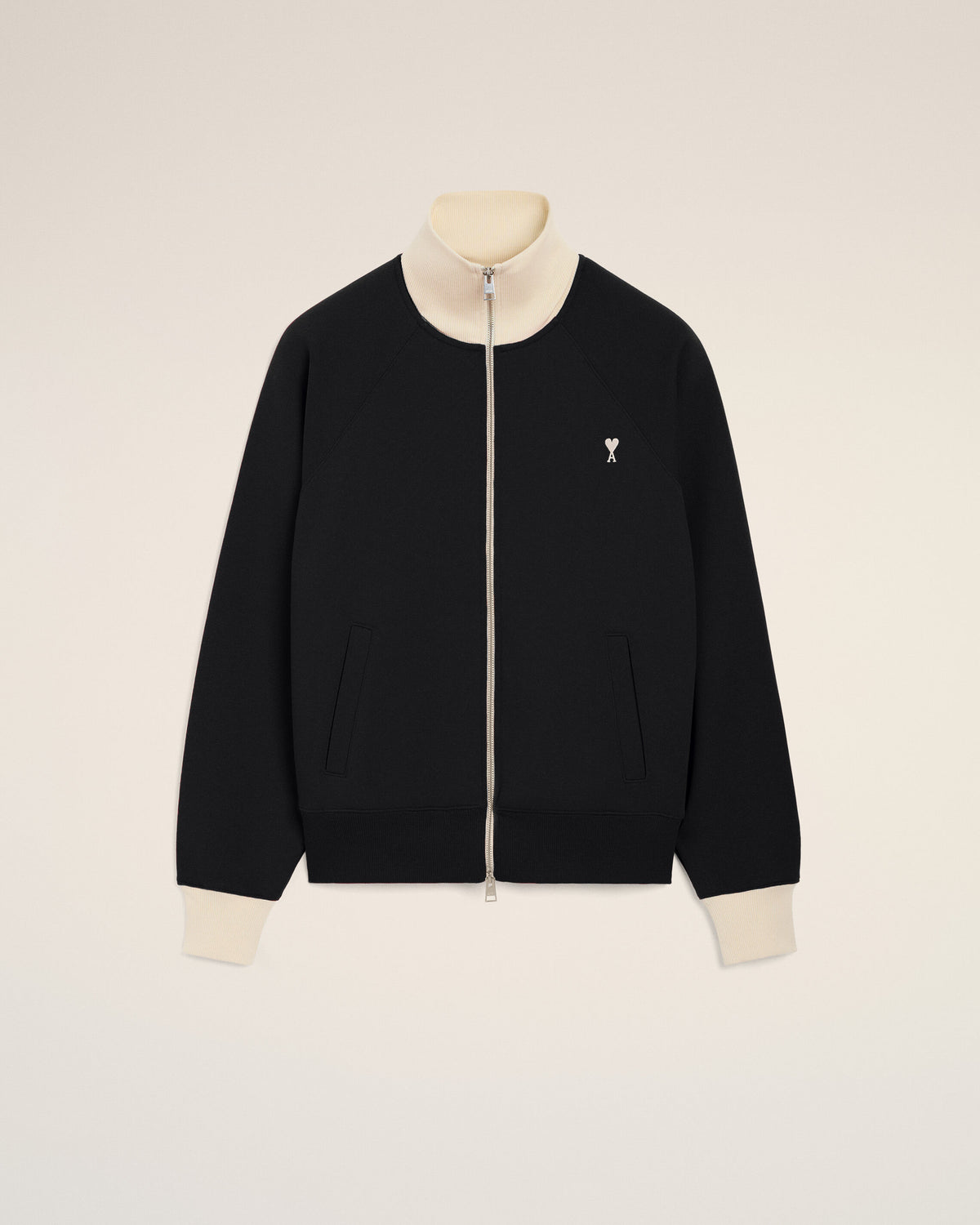 Black zipped cotton sweatshirt with Ami de Coeur - 1