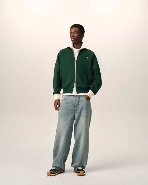 Green zipped cotton sweatshirt with Ami de Coeur - Man - 3 - AMI Paris - Ami Paris