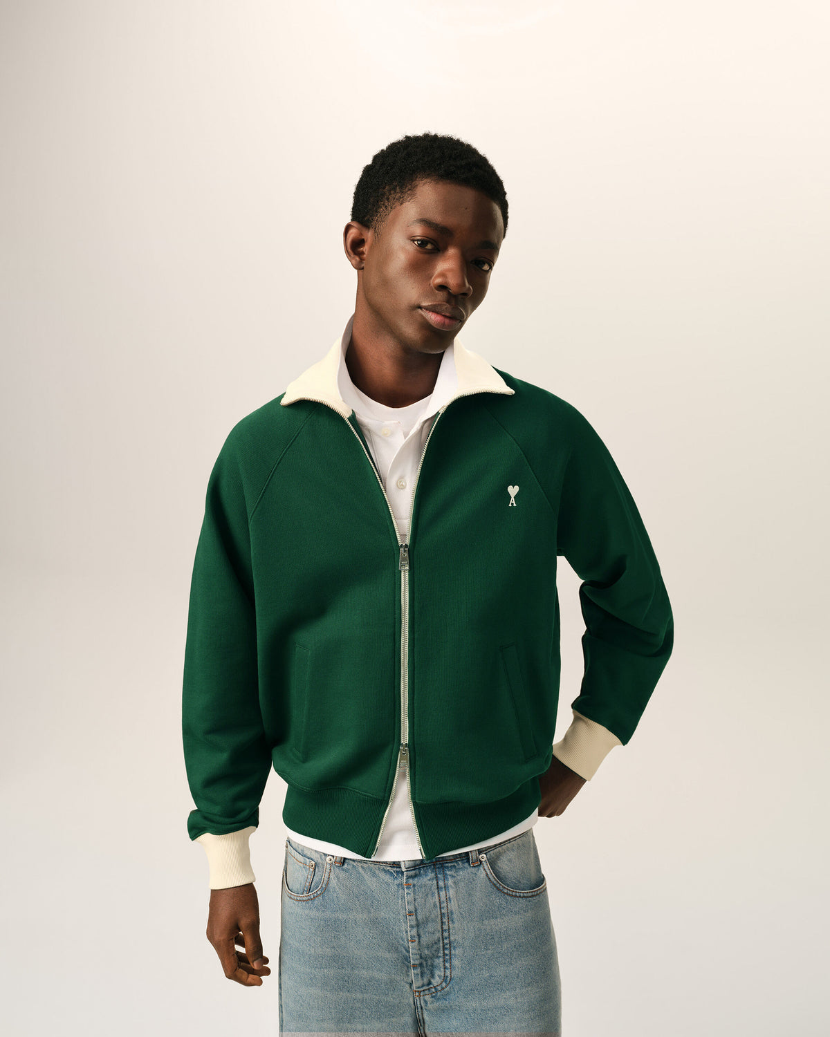 Green zipped cotton sweatshirt with Ami de Coeur - 2