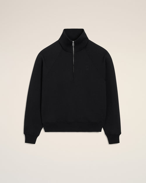 Black cotton zipped sweatshirt with embossed Ami de Coeur - Man - 1 - AMI Paris - Ami Paris