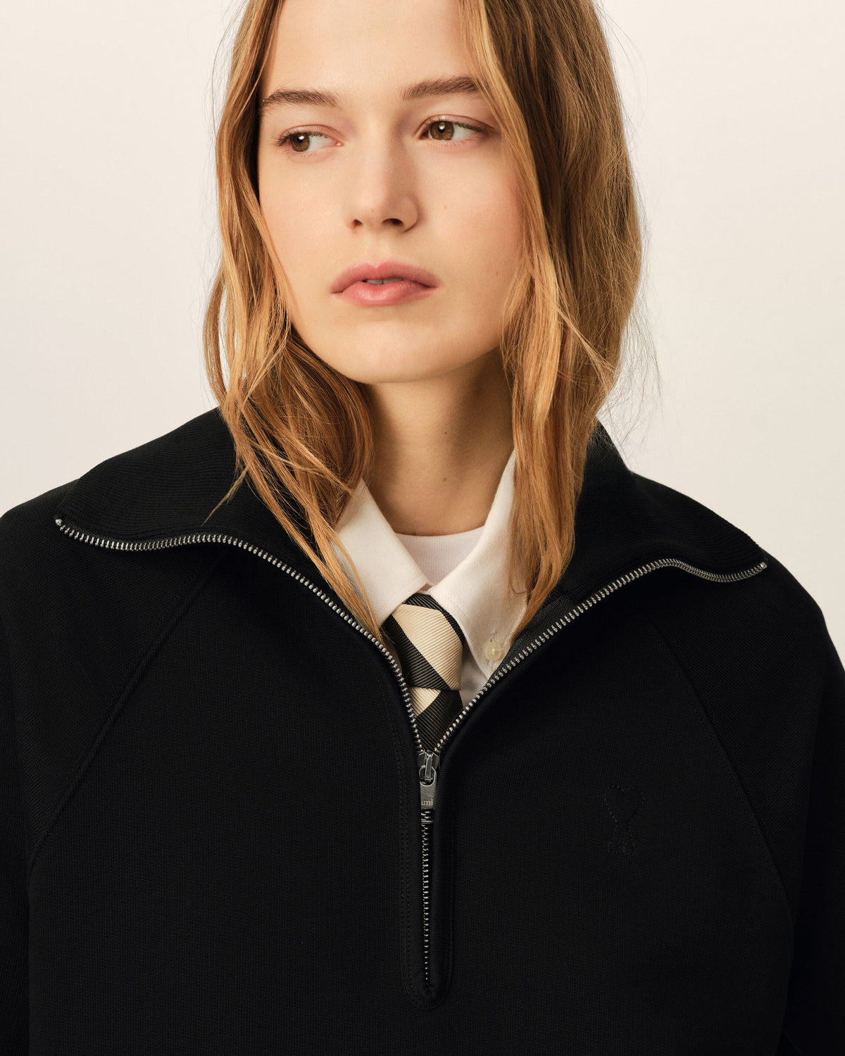 Black cotton zipped sweatshirt with embossed Ami de Coeur - 10