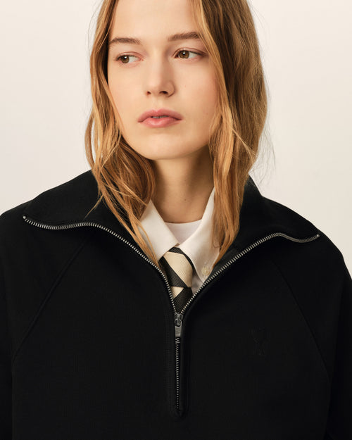 Black cotton zipped sweatshirt with embossed Ami de Coeur - Woman - 10 - AMI Paris - Ami Paris