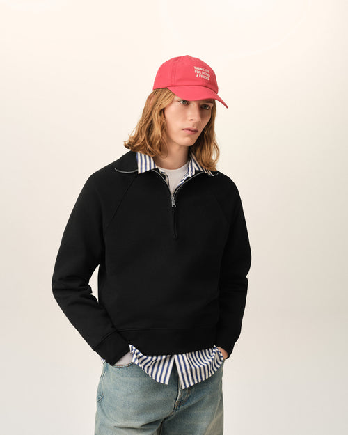 Black cotton zipped sweatshirt with embossed Ami de Coeur - Man - 2 - AMI Paris - Ami Paris