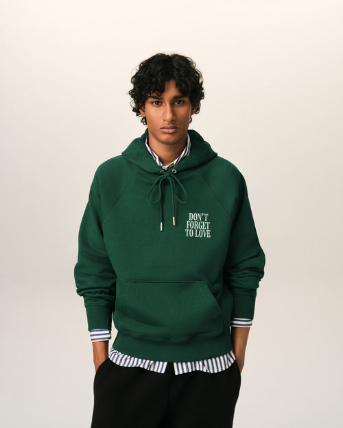 Green cotton "Don't forget to love" hoodie - 2 - Ami Paris