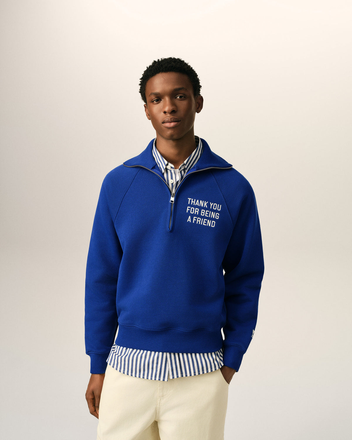 Blue zipped cotton "Thank you for being a friend" sweatshirt - 2