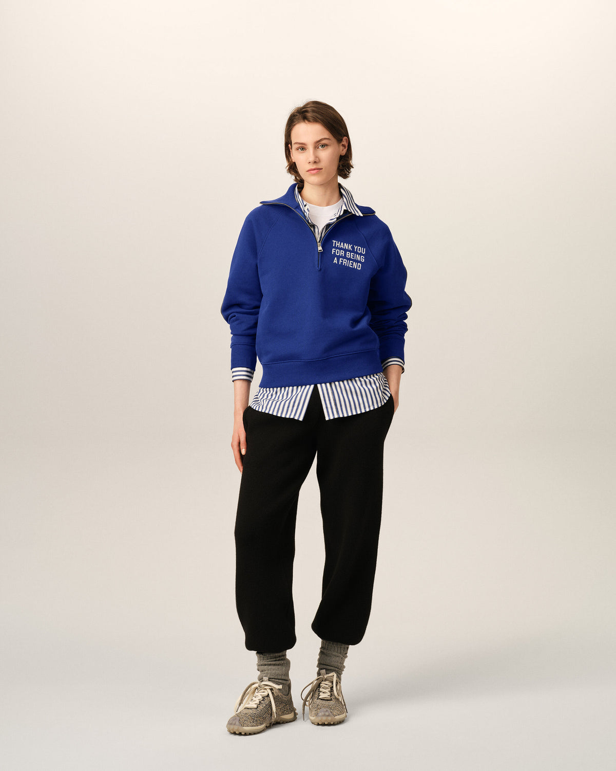 Blue zipped cotton "Thank you for being a friend" sweatshirt - 9