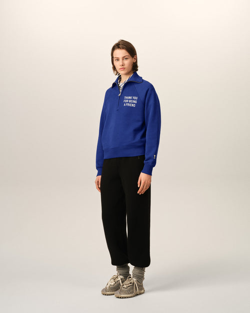 Blue zipped cotton "Thank you for being a friend" sweatshirt - Woman - 12 - AMI Paris - Ami Paris