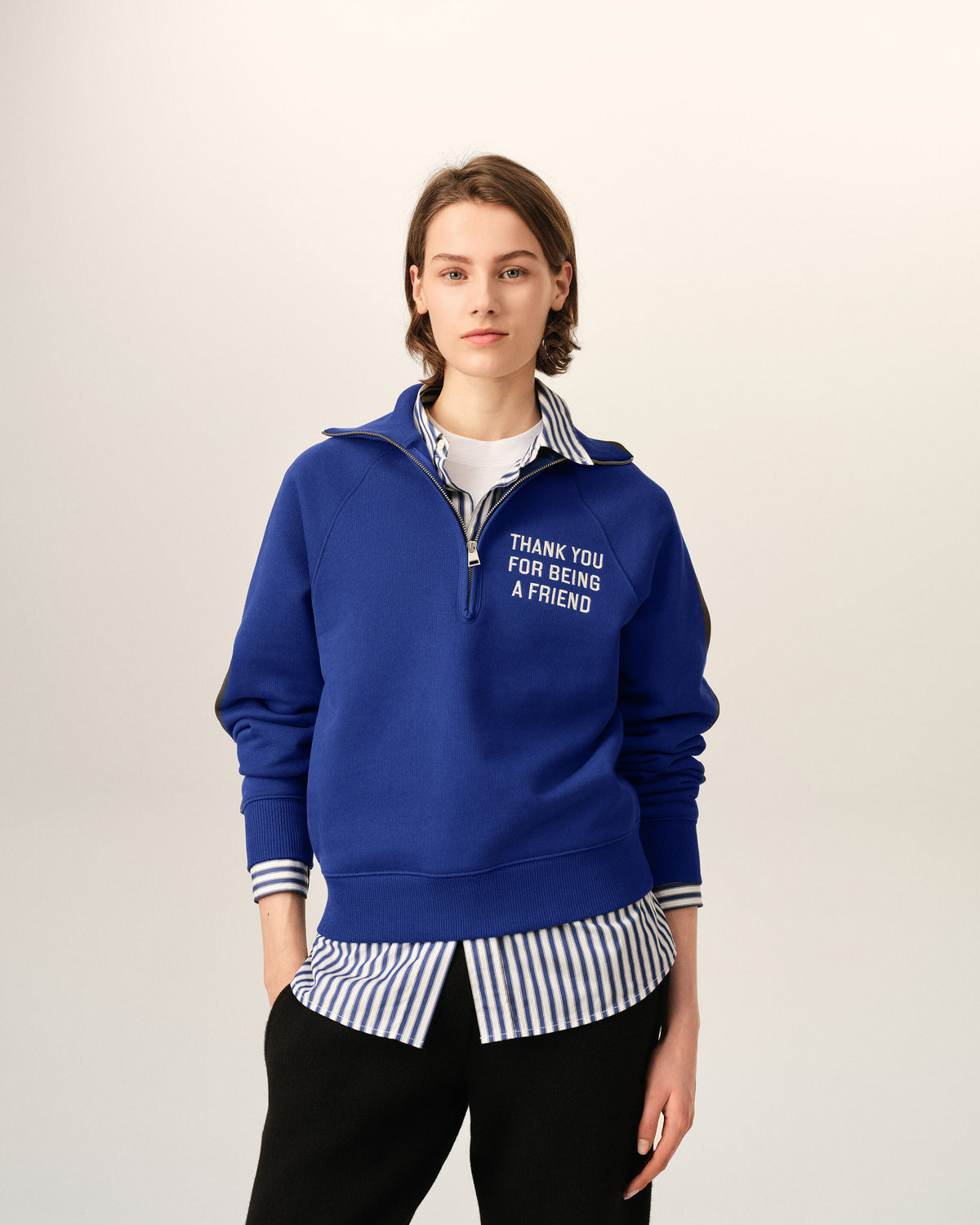 Blue zipped cotton "Thank you for being a friend" sweatshirt - 8