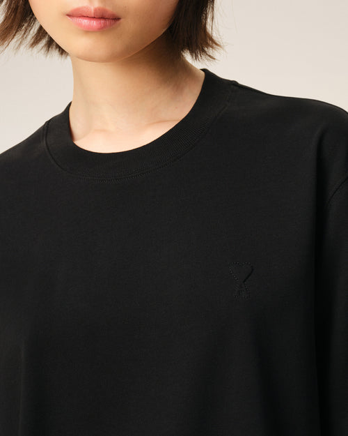 Camiseta negra de algodón Ami de Cœur en relieve - Mujer - 10 - AMI Paris - Ami Paris