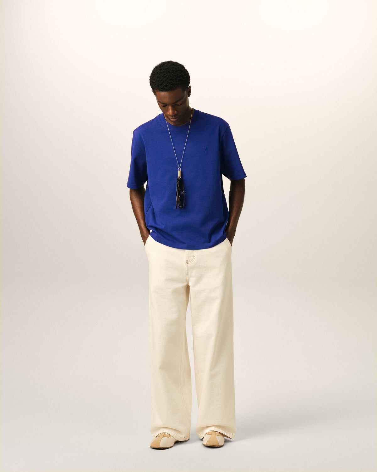 Blue cotton t-shirt with embossed Ami de Coeur - 3