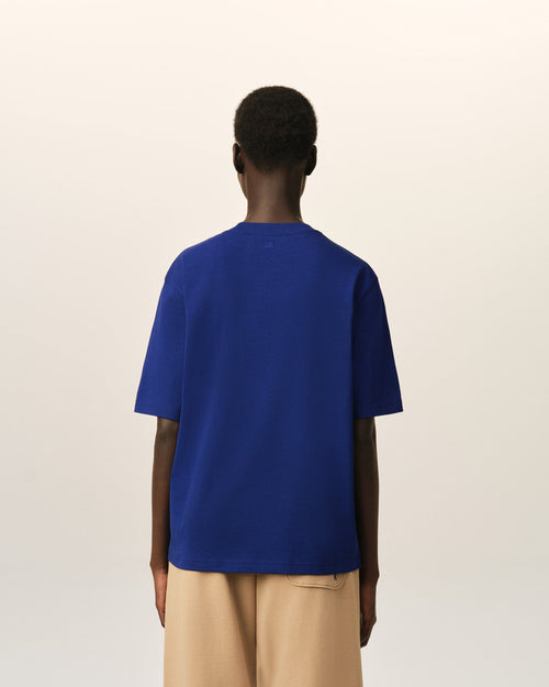 Blue cotton t-shirt with embossed Ami de Coeur - Woman - 11 - AMI Paris - Ami Paris