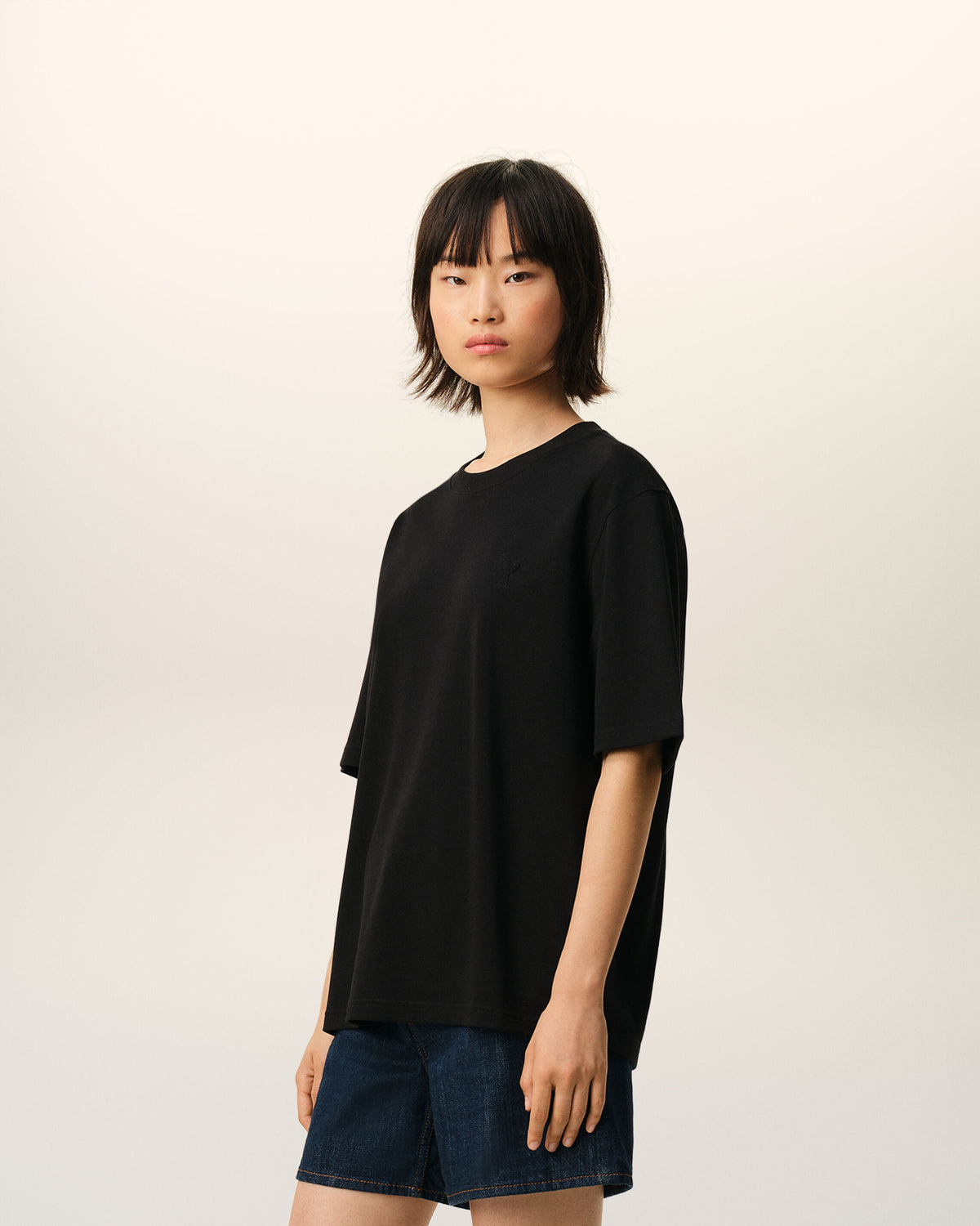 Camiseta negra de algodón Ami de Cœur en relieve - 12