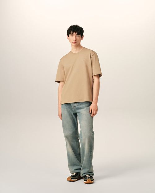 Beige cotton t-shirt with embossed Ami de Coeur - Man - 3 - AMI Paris - Ami Paris