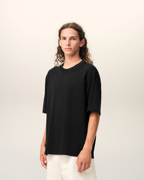 Camiseta negra de algodón Ami de Cœur en relieve - Hombre - 6 - AMI Paris - Ami Paris