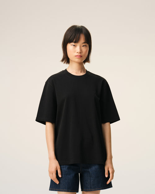 Camiseta negra de algodón Ami de Cœur en relieve - Mujer - 9 - AMI Paris - Ami Paris