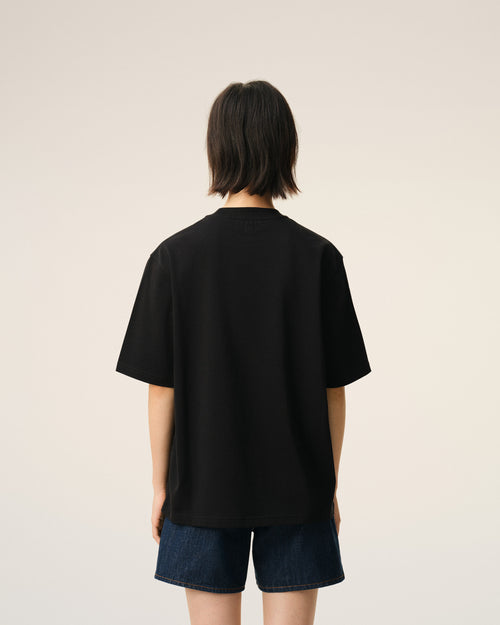 Camiseta negra de algodón Ami de Cœur en relieve - Mujer - 11 - AMI Paris - Ami Paris