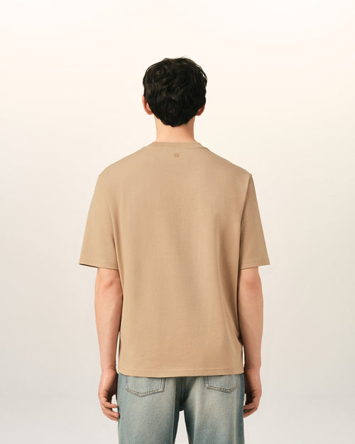Beige cotton t-shirt with embossed Ami de Coeur - Man - 5 - AMI Paris - Ami Paris