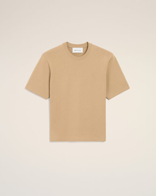 Beige cotton t-shirt with embossed Ami de Coeur - Woman - 7 - AMI Paris - Ami Paris