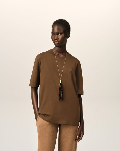 Camiseta Ami de Cœur de algodón marrón con relieve - Mujer - 8 - AMI Paris - Ami Paris