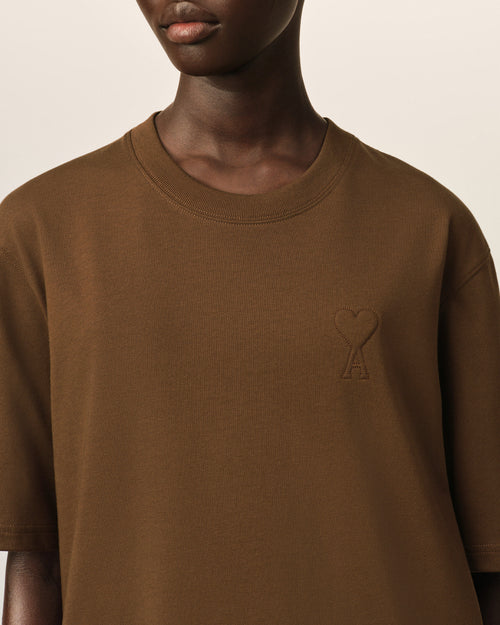 Camiseta Ami de Cœur de algodón marrón con relieve - Mujer - 10 - AMI Paris - Ami Paris