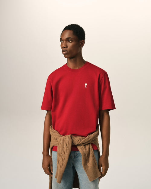 T-Shirt aus roter bedruckter Baumwolle "Place des Victoires" - 1 - Ami Paris