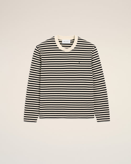 Black and white mariniere cotton t-shirt with Ami de Coeur - 1 - Ami Paris