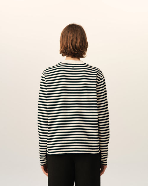 Black and white mariniere cotton t-shirt with Ami de Coeur - Woman - 11 - AMI Paris - Ami Paris