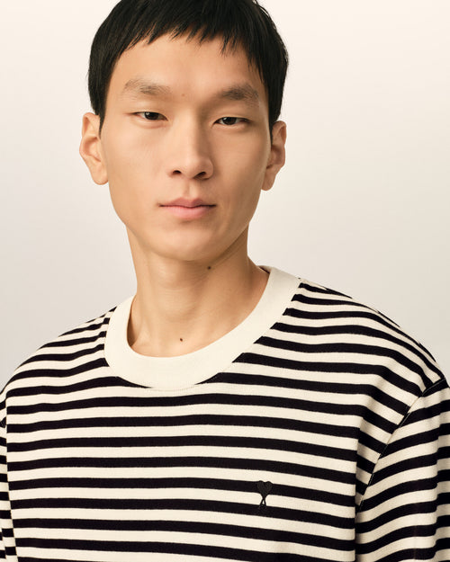 Black and white mariniere cotton t-shirt with Ami de Coeur - Man - 4 - AMI Paris - Ami Paris