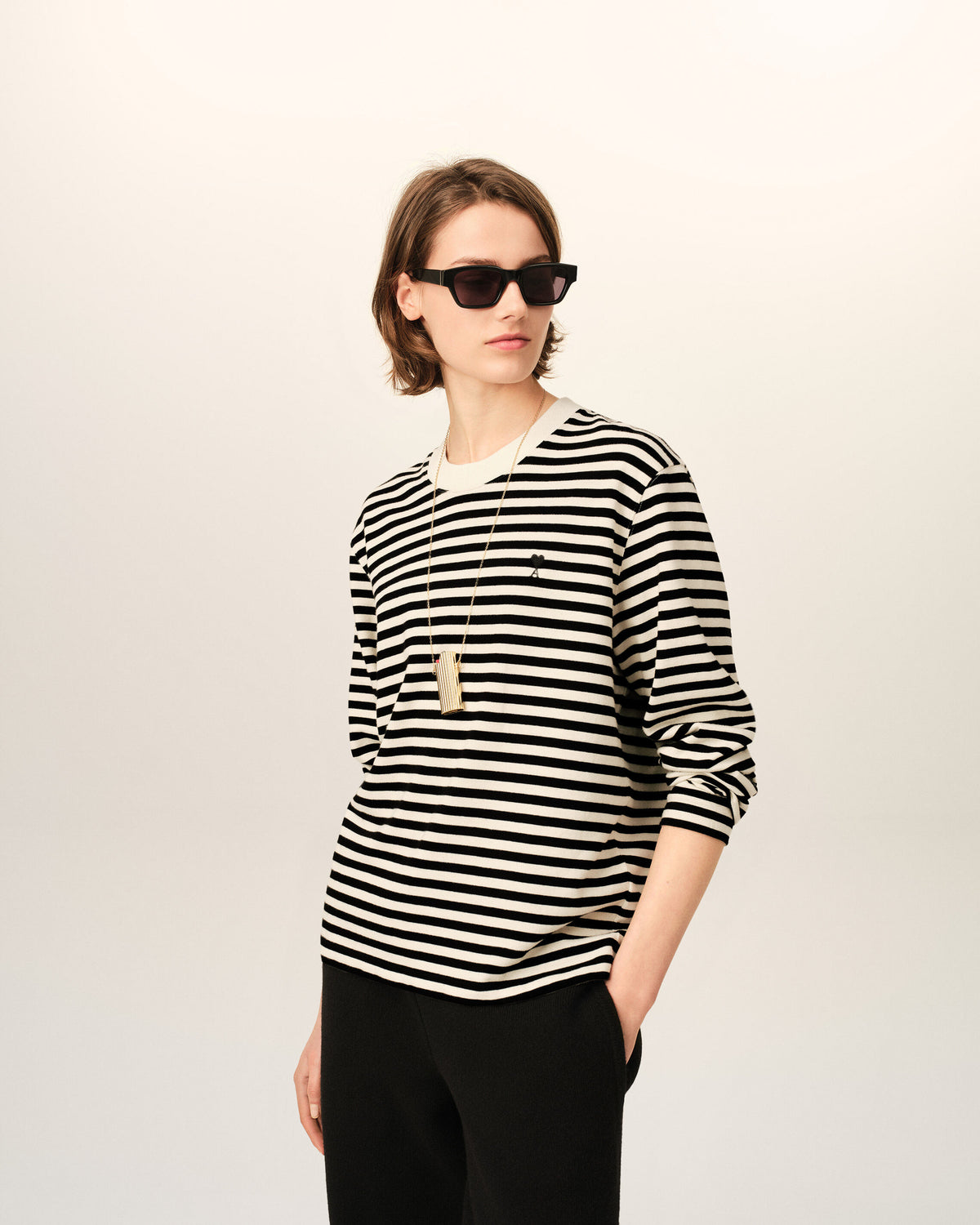Black and white mariniere cotton t-shirt with Ami de Coeur - 8