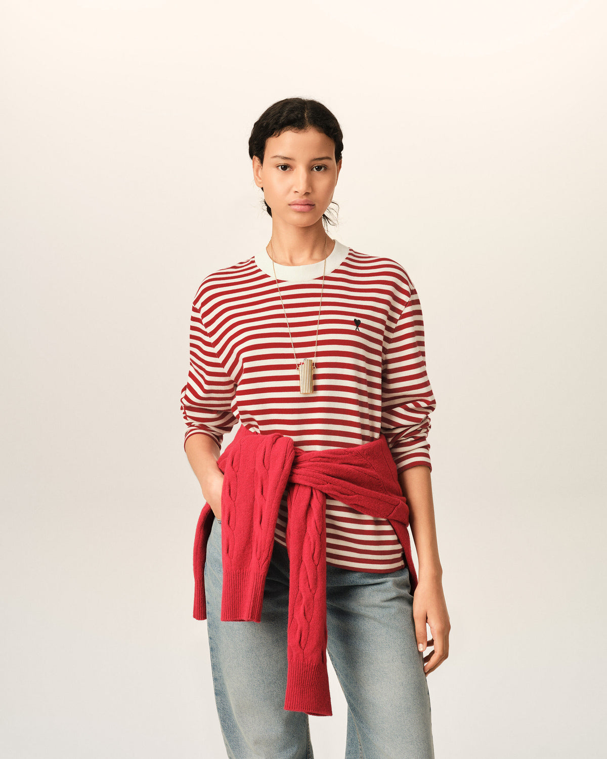 T-shirt marinière rouge et blanc en coton Ami de Coeur - 9